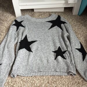SHEIN Gray and Black Star Crew Neck Sweater